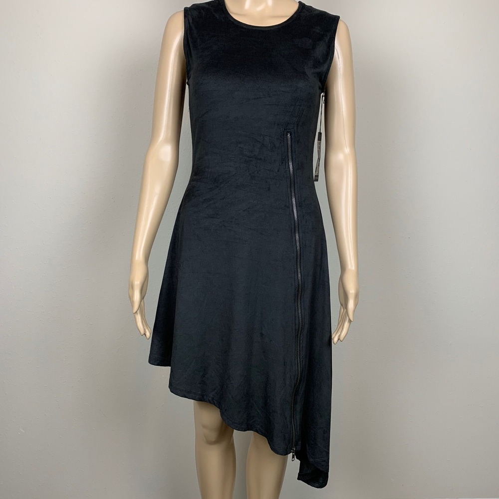 NWT Benjamin Jay Asymmetrical Zipper‎ Dress S Black Y2K Whimsigoth Edgy LBD